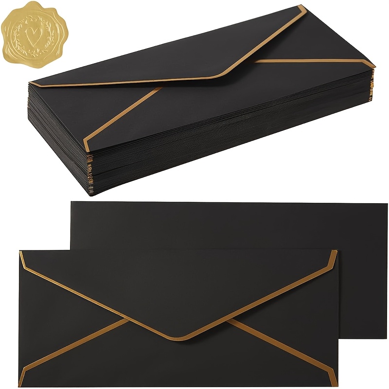 Wax Seal Letter Kit - 금색 가장자리가 있는 고급 검정색 봉투